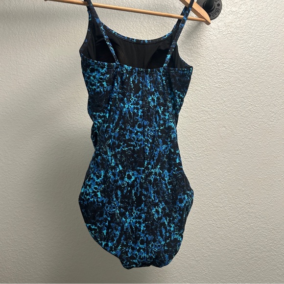 Speedo one piece slimming swimsuit women’s 10 blue/ black padded bathing suit - Picture 6 of 6